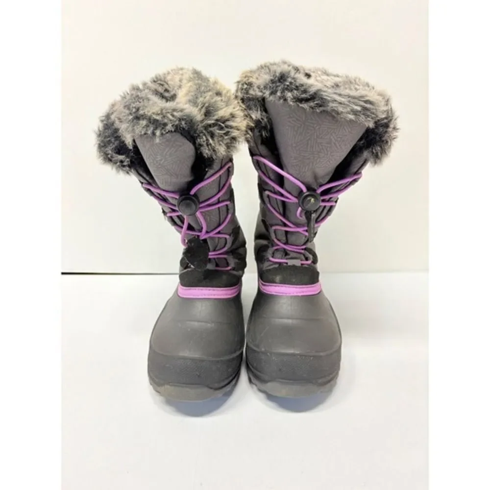 Kamik Winter Boots Kids Size 2 Gray Purple Faux Fur Trim Waterproof Quilted